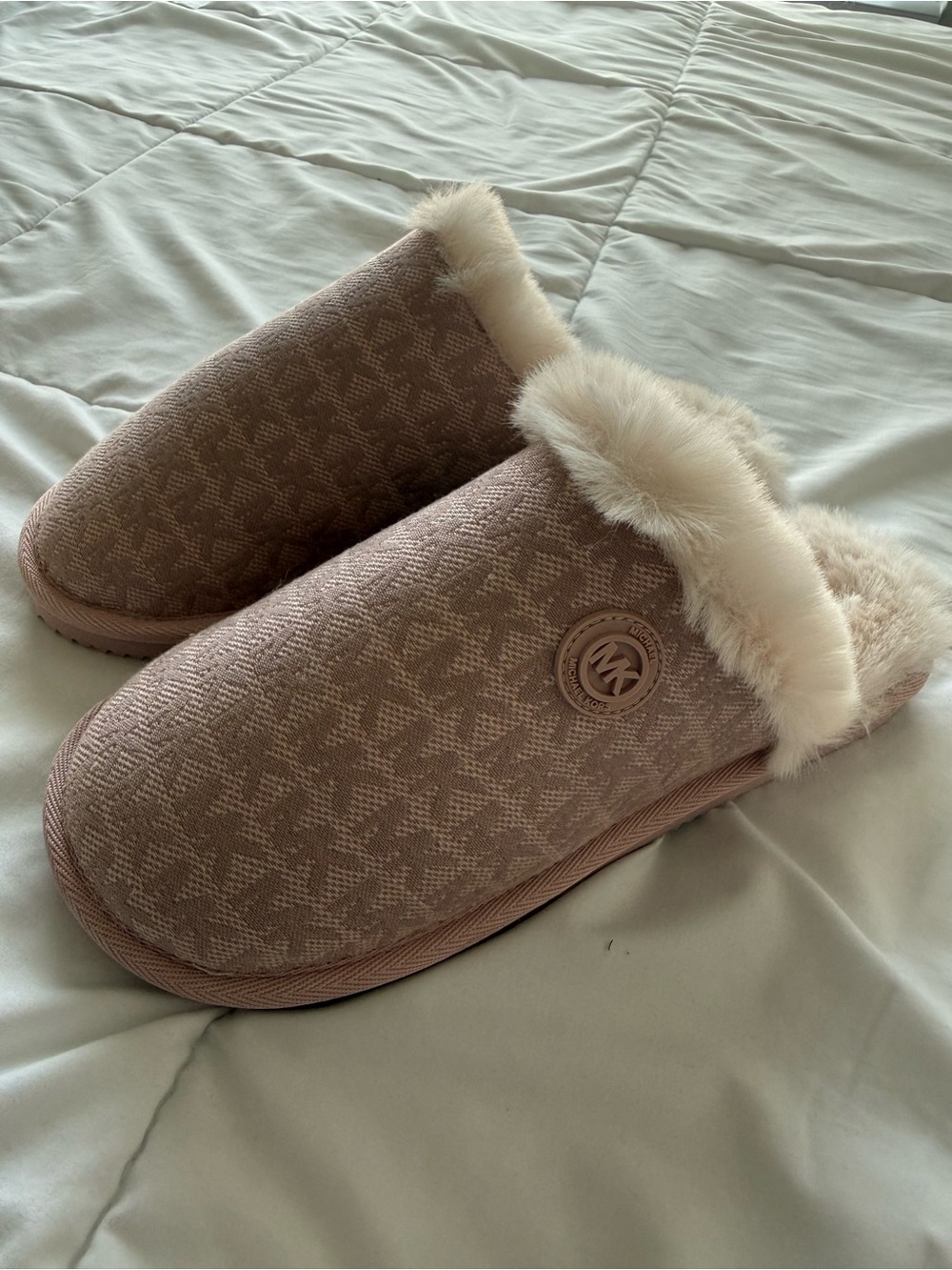 Michael Kors Blush Pink Faux-Fur Logo Slip-Ons